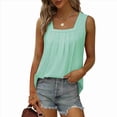 thumbnail image 2 of Camisetas Sin Mangas para Mujer, Conjuntos de Verano 2025, Blusas Casuales con Cuello Cuadrado, Verde , Talla XL, 2 of 5