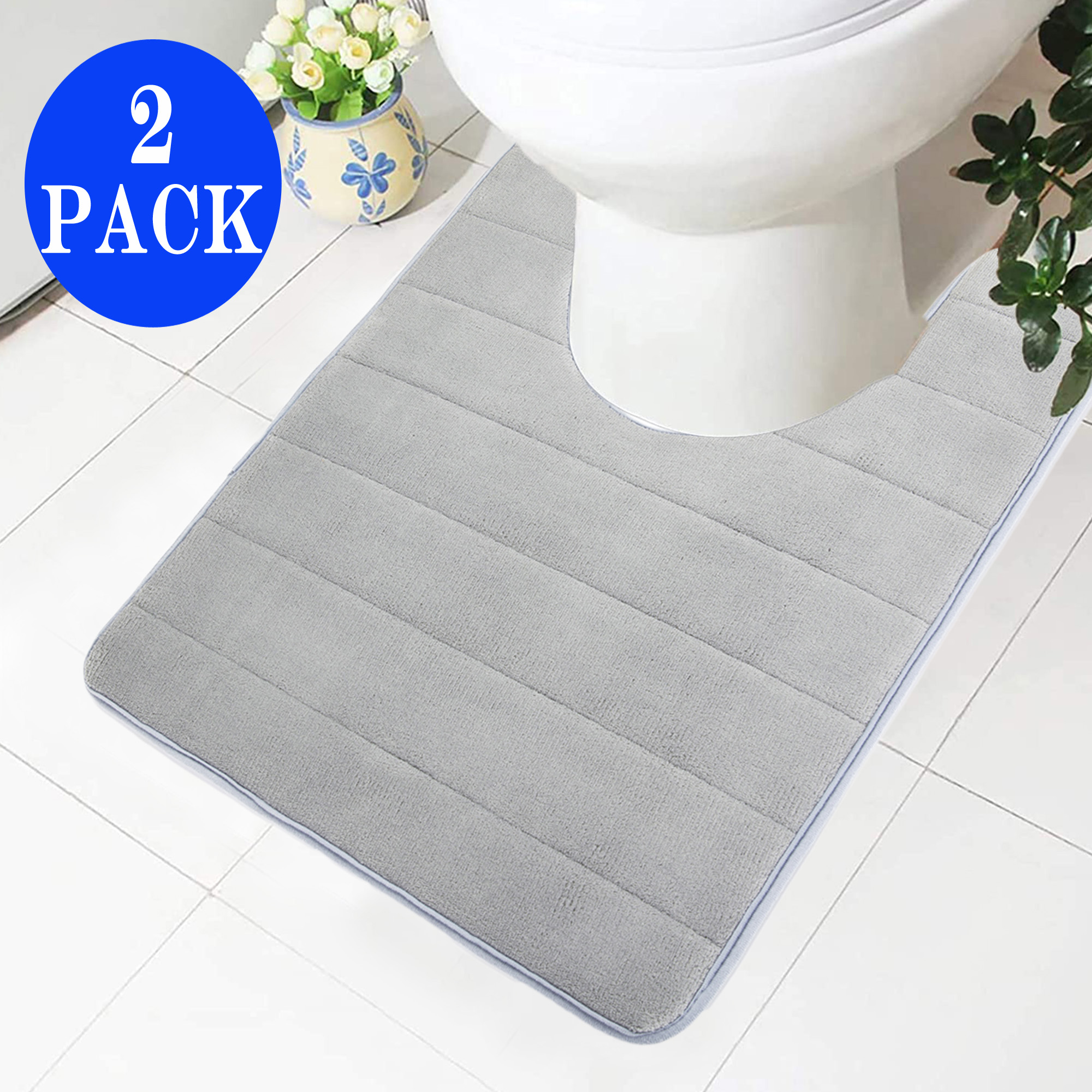 NK 2Pack Memory Foam Nonslip Washable Bath Toilet Pads Mats Rug Blue/ Purple/ Brown/ Grey