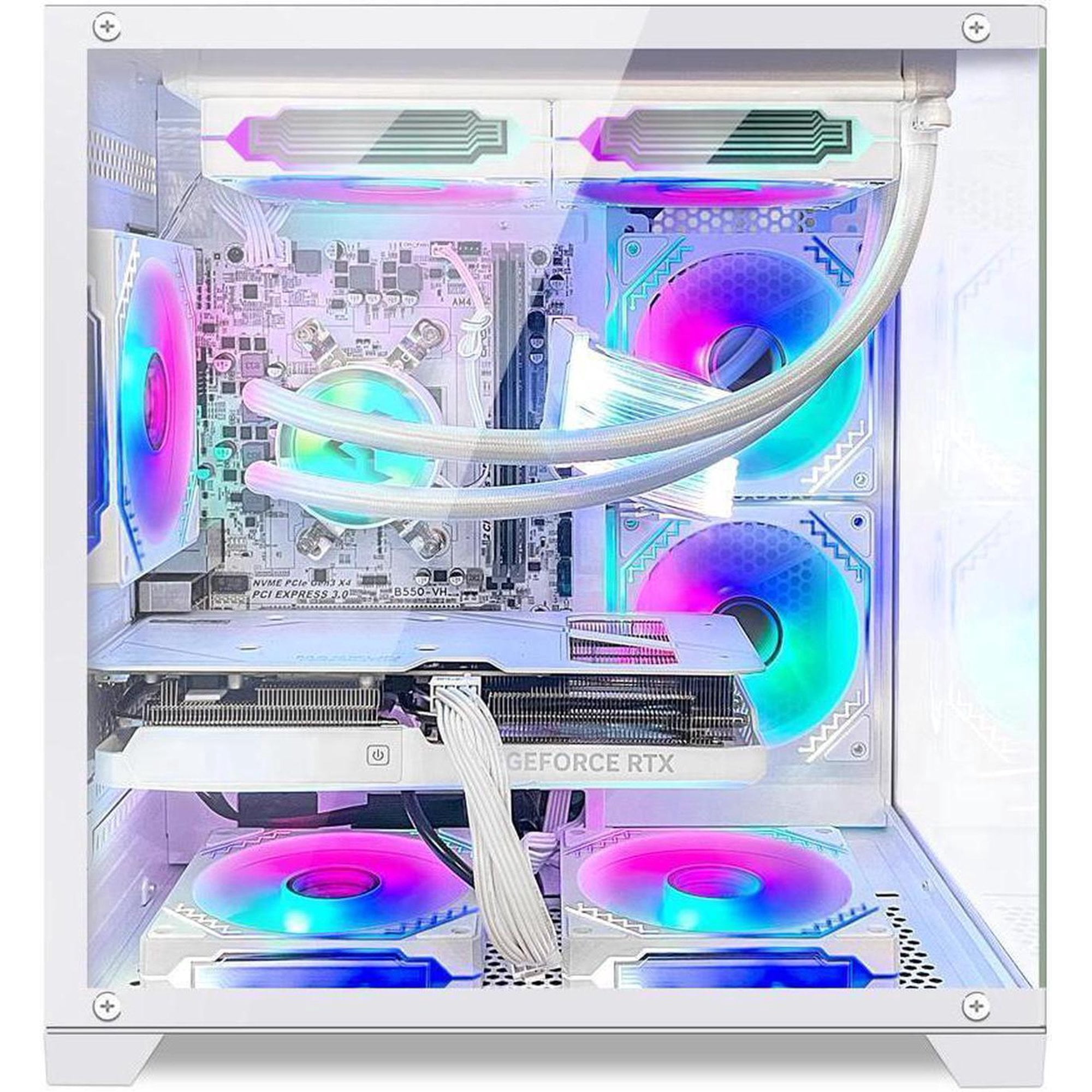 Hoengager Gaming PC Desktop -AMD Ryzen 7 5700X 3.4 GHz- GeForce RTX 5060 8GB-32GB DDR4 RAM-1TB M.2 SSD-240 Liquid Cooler -RGB Fans-Windows 11 -White
