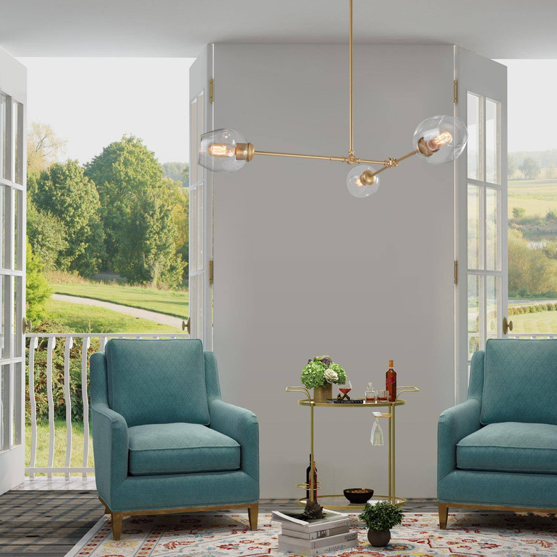 LNC Labycaritasy 3-Light Adjustable Brushed Gold Modern Chandelier with Clear Glass Shades