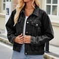 thumbnail image 2 of Jean Shirt Women's Trucker Jacket, Basic Short Denim Jackets Long Sleeve Button Jean Slim Fitting Coat Vintage Streetwear Black M, 2 of 5