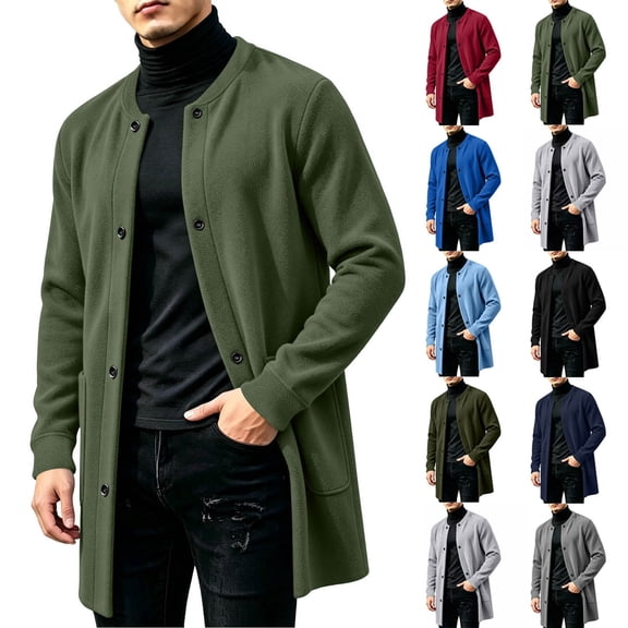 Mens Button Down Long Cardigan Coat Loose Fit Open Front Casual Vintage Fleece Thermal Knit Sweater with Deep Pockets