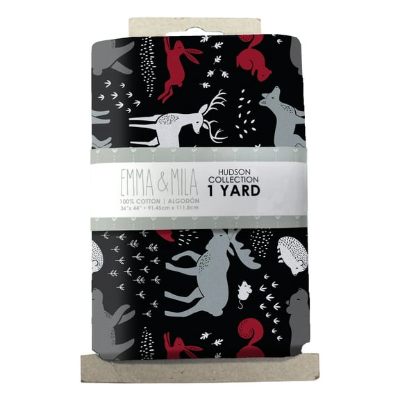 Eugene Textiles Premium Hudson Forest Animals Print , Width 44' 100% Cotton Fabric, Black color