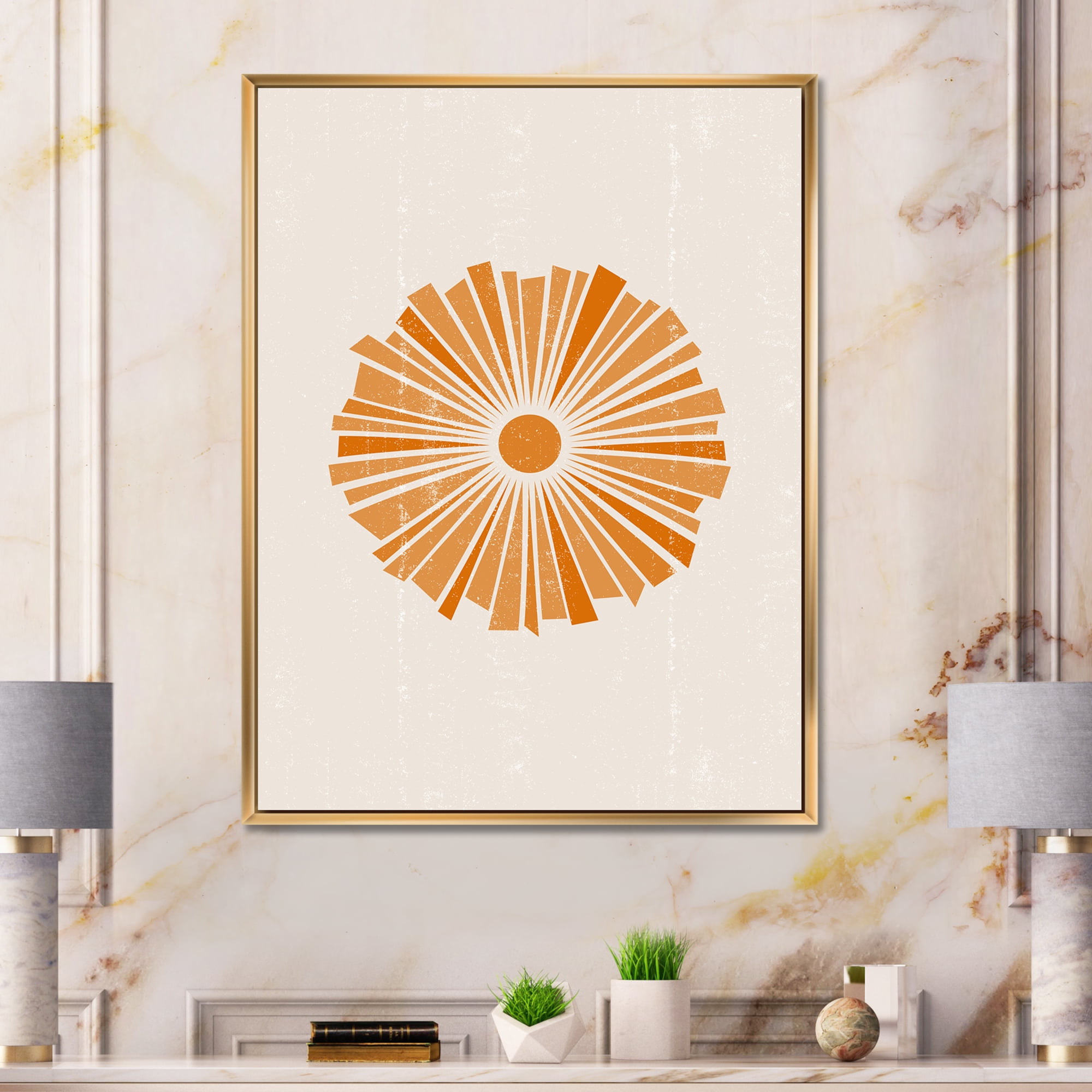 Designart 'Orange Radiant Sun I' Modern Framed Canvas Wall Art Print