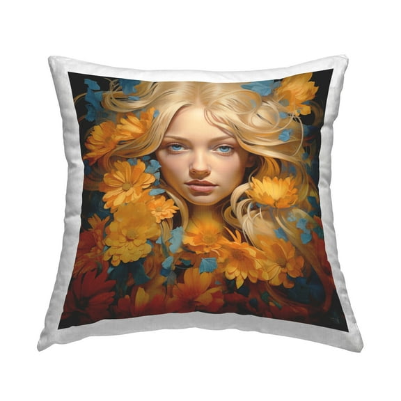 Stupell Industries Orange Floral Portrait Decorative Printed Throw Pillow Design by RB