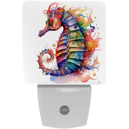 

Sea horse LED Square Night Lights - Stylish and Functional Nightlight for Better Sleep - Energy Saving Plug-in Wall Light with Auto Sensor