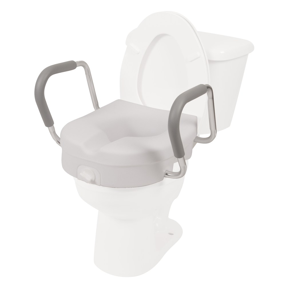 PCP Molded Toilet Seat Riser With Removable Arm Rests, White, 5 inch