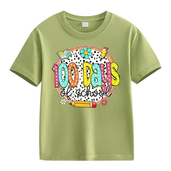 XQYLOS Children'S 100Th Day Of School Commemorative Top Girls And Boys Casual Short Sleeved T Shirt 100 Days Of School Opening 100 Days Anniversary Personality Loose Short Sleeved T shirt