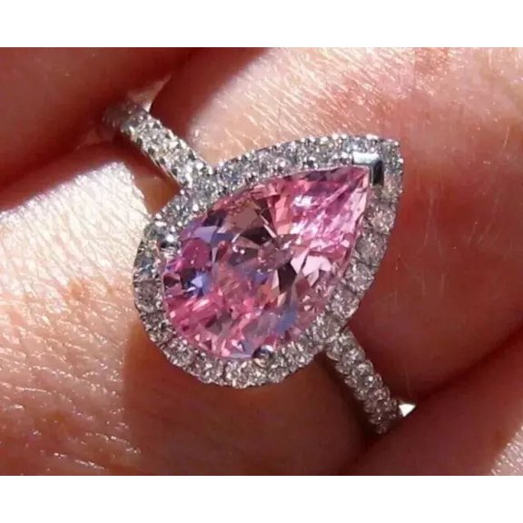 Lab Created 3Ct Pear Shape Pink Diamond 925 Sterling Silver Engagement Ring
