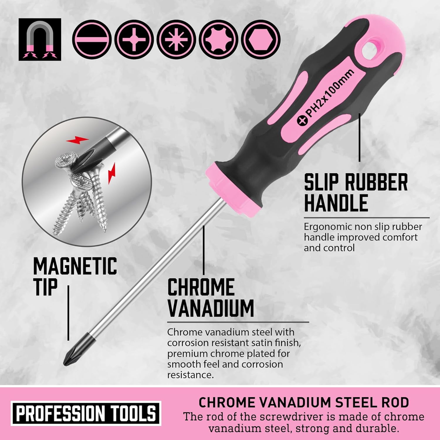Magnetic Screwdrivers Set with Case 43-piece Includs Slotted Phillips Hex Pozidriv Torx and Precision Screwdriver Set Magnetizer Demagnetizer Tools Tools for Men (Pink))