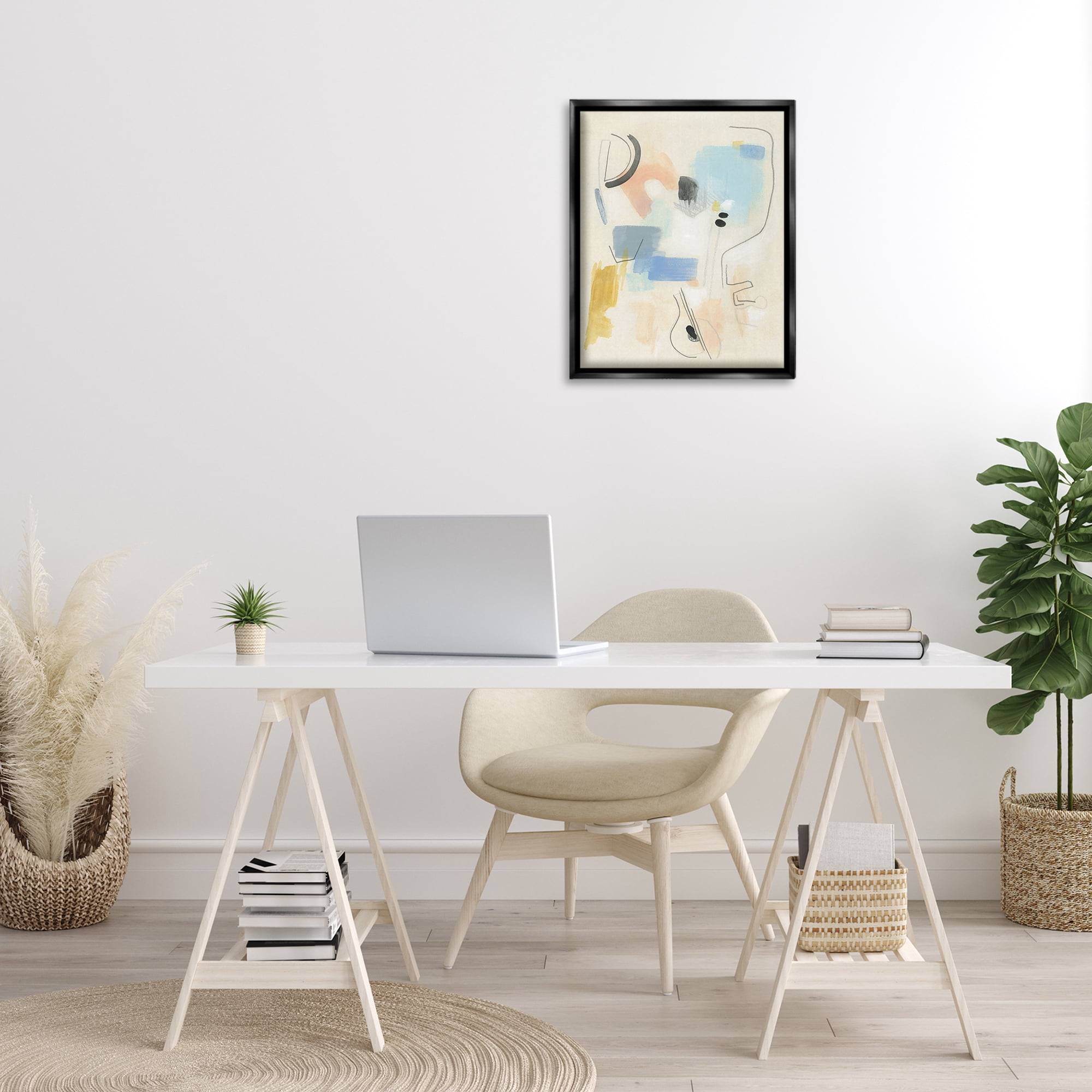 Stupell Industries Modern Scribble Abstraction Abstract Painting Black Floater Framed Canvas Art Print Wall Art, 17 x 21