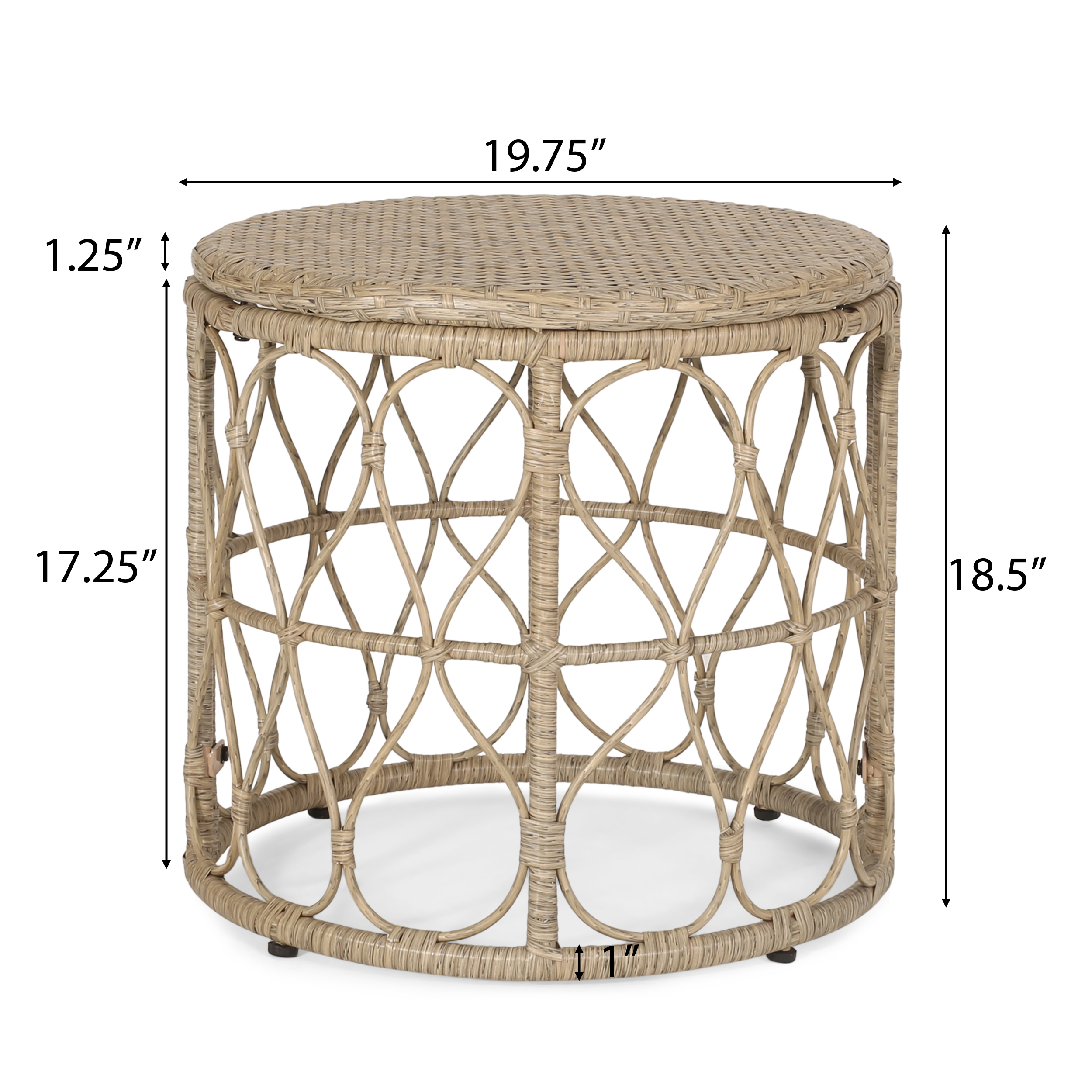 Outdoor Wicker Weave Accent Side Table, Leisure Display Table for Patio Garden, Light Brown