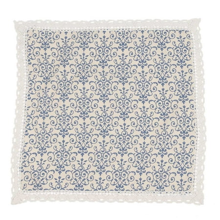 

Retro Blue and White Table Cloth with Lace Cotton & Linen Print Chinese Style Rectangular Dinning Tablecloths Cover Home Decor 60*60cm