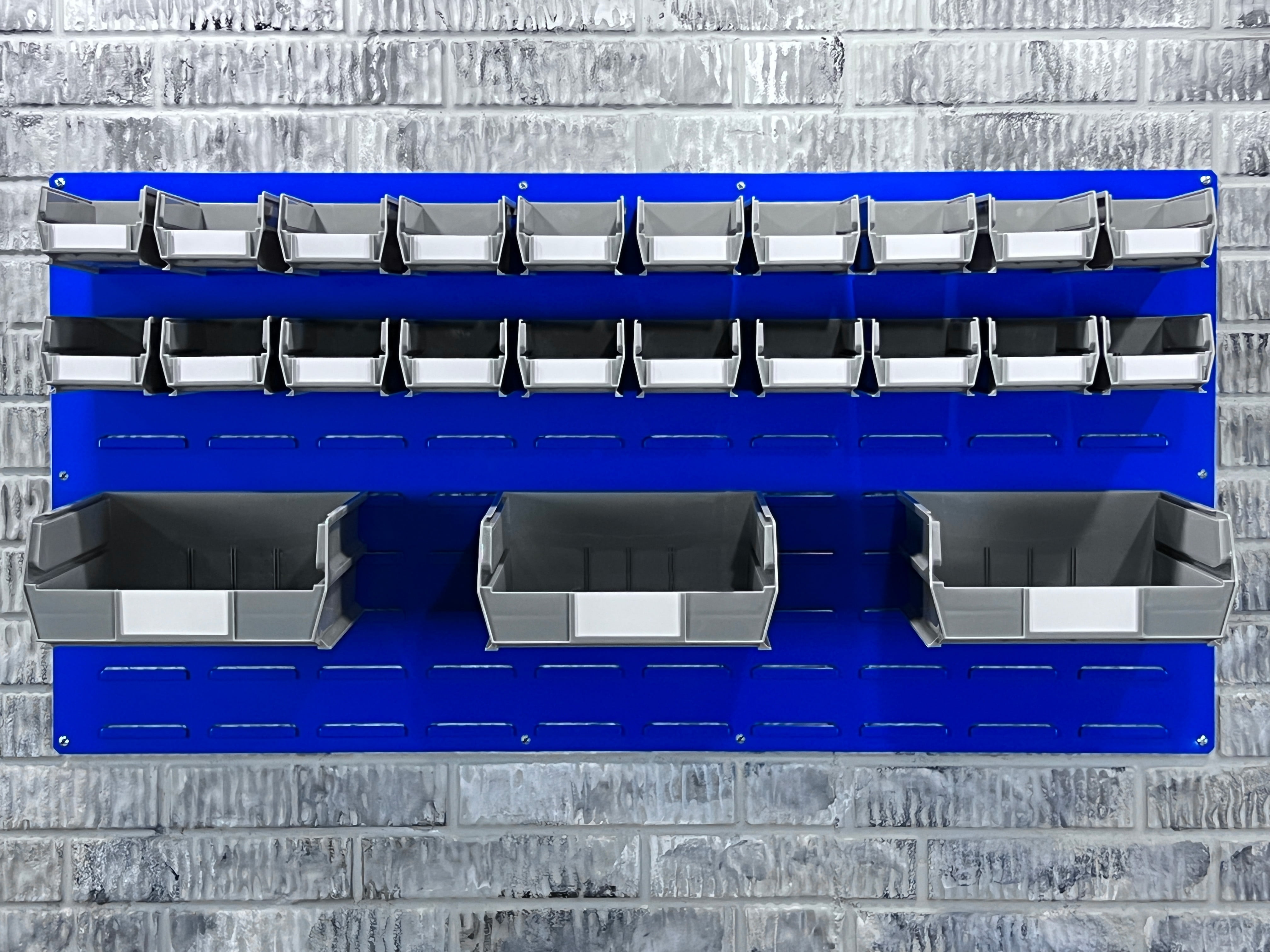 Triton Products® LocBin (2) 18ga Blue Epoxy Coated Louvered-Panel for Storing Plastic Hanging Bins, 48"W x 24"H and Includes All Necessary Mounting Hardware