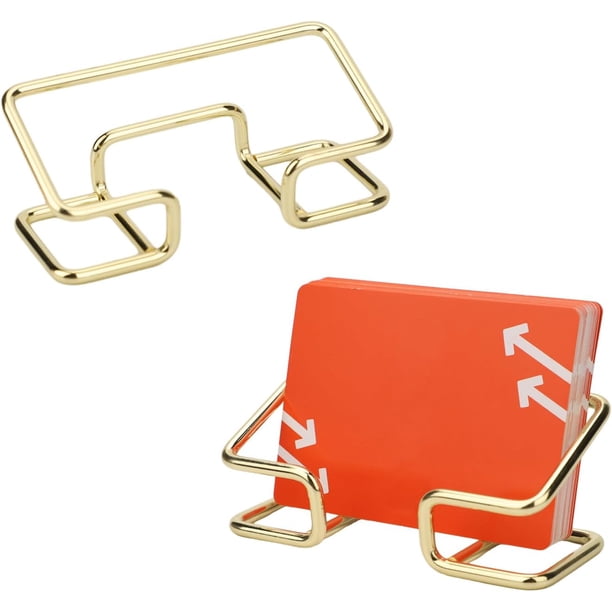 2 Piezas Soporte Tarjetas Visita, Metal Escritorio Porta Tarjetas Escritorio Moderno Soporte para Tarjetas de Presentación Organizador para Escritorio Hogar Negocios Oficina Escuela (Oro)