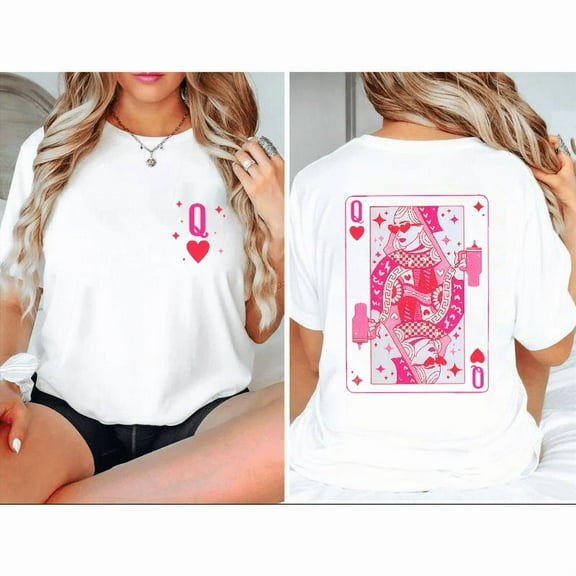 Queen Of Hearts Print Tshirt Cotton White Playing Card Graphic Tees Shirts S-5XL Couple Tops