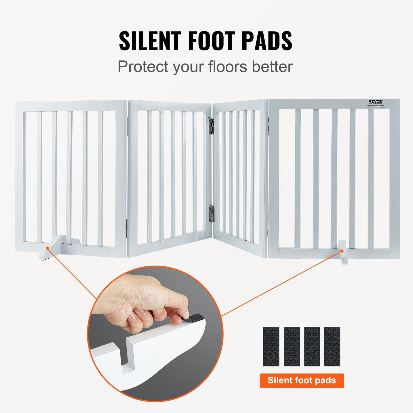 Freestanding Pet Barrier 4 Panel Folding Dog Gate Expandable to 80.3 Inches 24 Inch Height Quiet Foot Supported Indoor Dog Fence White