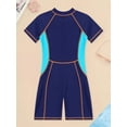 thumbnail image 4 of CHICTRY Kids Boys Girls One Piece Boyleg Swimsuits Short Sleeve Athletic Rash Guard Bodysuits Navy Blue 5-6, 4 of 6