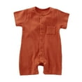 thumbnail image 2 of HAOTAGS Baby Cotton Romper (0–24 Months) Breathable Summer Short Sleeve Jumpsuit for Boys and Girls Round Neck Toddler Bodysuit Brown Size 9M, 2 of 3