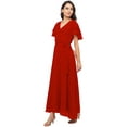 thumbnail image 2 of eloria Women's Georgette Ankle Length V Neck Short Sleeve Waist Tie Long Dress, Color : Red | Size : XS, 2 of 6