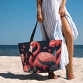 thumbnail image 2 of Ratiio Colorful Floral Flamingo Print Large Capacity Beach Travel Bag, Polyester Waterproof Tote Bag with Zipper for Vacation and Daily Use, 2 of 6