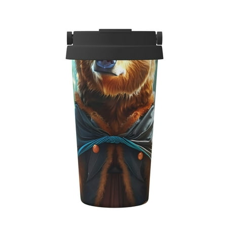 

Xecao Maple Meditating Bear Pattern Insulated Coffee Mug with Handle & Flip Thermos Mug Water Bottle Coffee Tumbler Cup