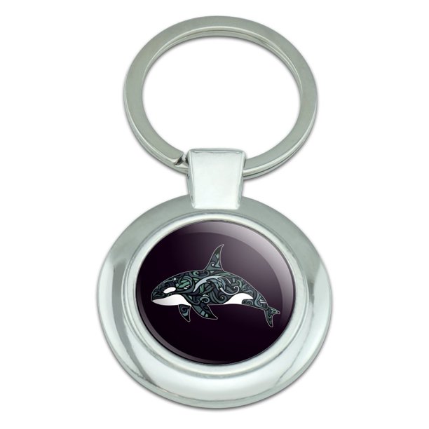 Graphics and More Killer Whale Orca with Waves Classy Round Chrome Plated Metal Keychain