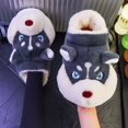 thumbnail image 1 of Divertidas pantuflas de algodón para hombre de husky siberiano, pantuflas de invierno para el hogar para hombre, cálidas pantuflas de felpa de husky para el invierno, 1 of 4