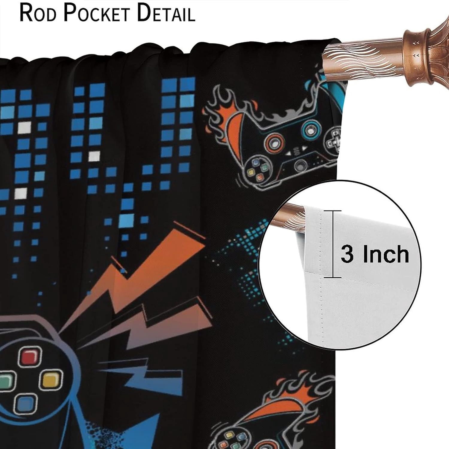 Gamepad Curtains for Kids Boys Girls Teens Colorful Game Controller Thermal Insulated Room Curtains for Living Room, 84x84 Inch Blackout