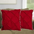 thumbnail image 2 of 2 Piece Pom-Pom Pinch Pleated Solid Red European Pillow Shams, (European 20x20 Pillow Cover), 100% Egyptian Cotton, 800 Thread Count, European Size, 2 of 3