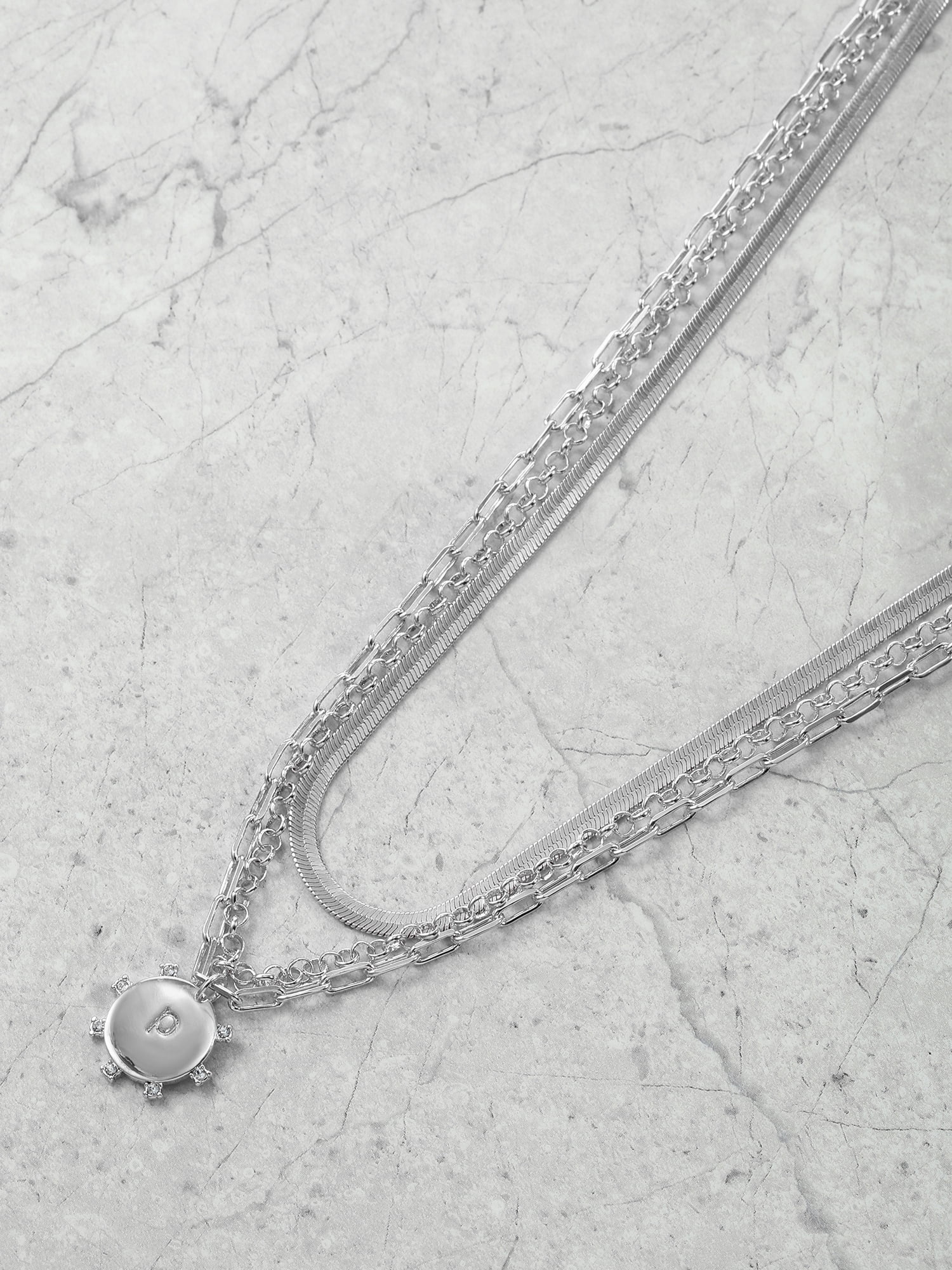 Time and Tru Silvertone Necklace, 3 Piece, Initial P