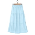 thumbnail image 7 of Women's Eyelet Embroidered Tiered Maxi Skirt High Waist Elastic A-Line Lightweight Breathable Casual Summer Beach Skirt with Pockets Light Blue S, 7 of 7