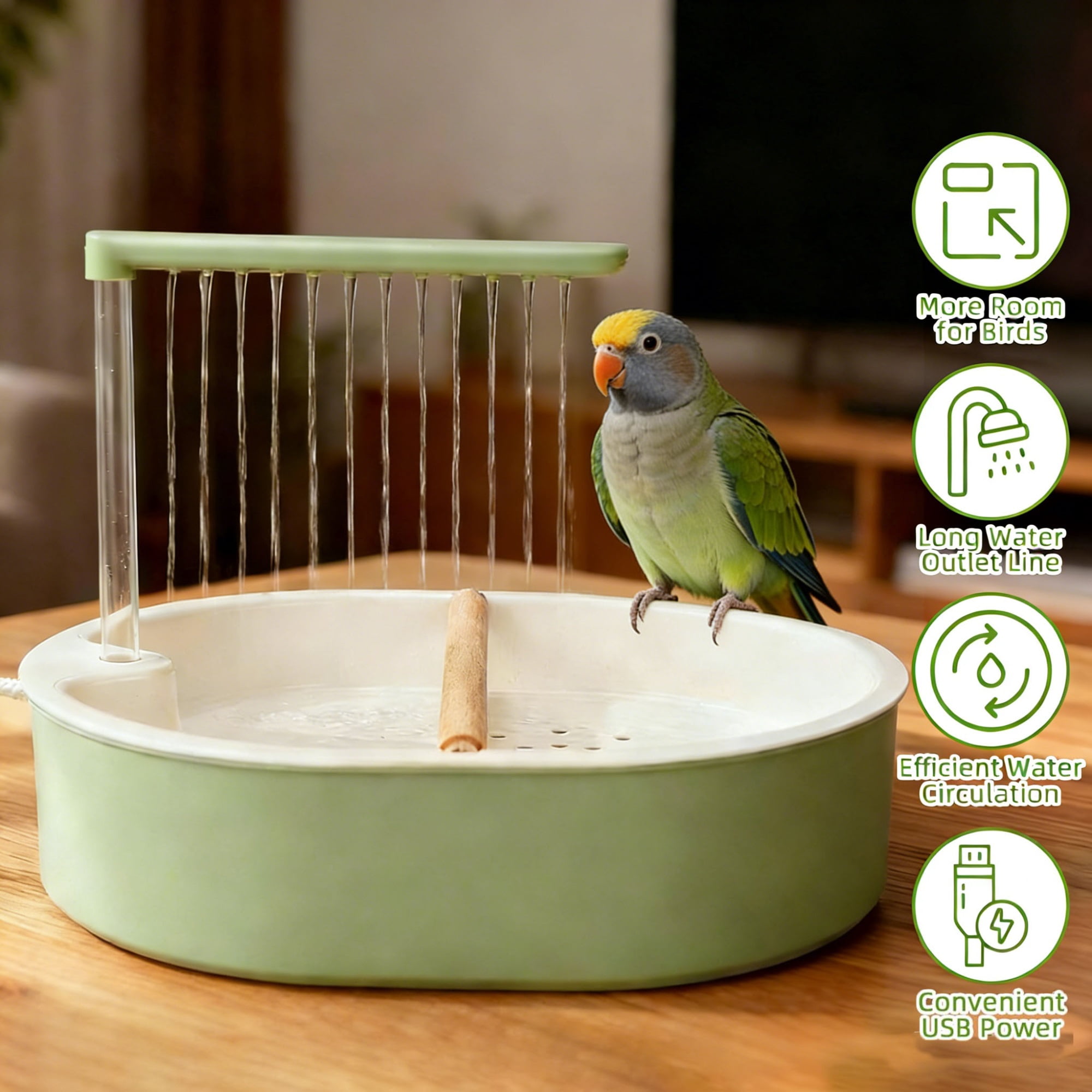 Parakeet Bird Bath for Cage Indoor,Parrot Bird Shower Budgie Bath Splash Guard,USB Charging Quiet Pump Detachable Bathtub,Automatic Circulating Water Bathtub for Pet Bird.