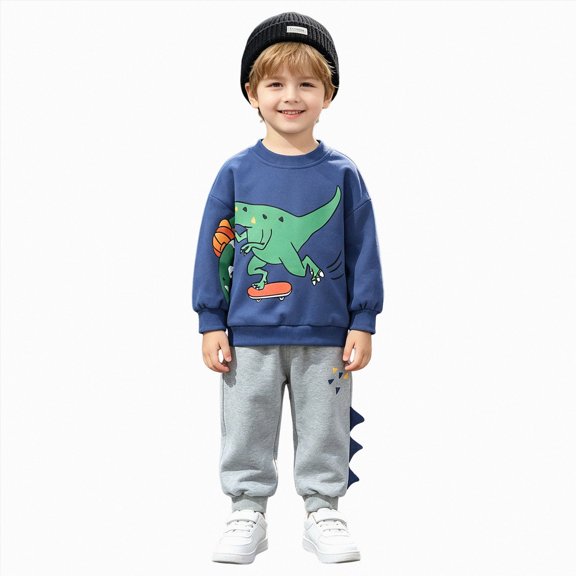 Toddler Baby Boys Fall Winter 2 Piece Outfit, Long Sleeve Crewneck Sweatshirt Elastic Cuff Jogger Pants Casual Outdoor Daily Layering Playwear Set Toddler Boys Winter Clothes for 18-24 Months