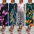 thumbnail image 2 of Moda mujer vestido estampado mariposa pez leopardo o cuello manga larga bolsillo vestido casual Abanopi Azul/Medio, 2 of 7