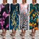 thumbnail image 2 of Moda mujer vestido estampado mariposa pez leopardo o cuello manga larga bolsillo vestido casual Abanopi Blanco/Medio, 2 of 7