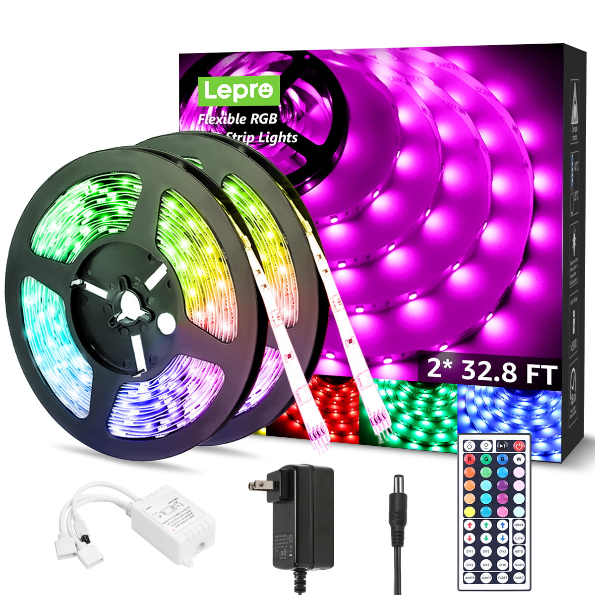 5M RGB 5050 Waterproof LED Strip light SMD 44 Key Remote 12V US Power Full Kit U 
