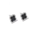 thumbnail image 1 of Par de agujas de plata Pendientes de trébol de la suerte de ágata de diamante negro único Pendientes de trébol negro de plata esterlina (Plata), 1 of 5