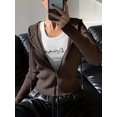 thumbnail image 6 of Women'S Long Sleeve Ribbed Knit Cardigan Drawstring Fitted Hooded Sweaters Fall Clothes Trendy Brown XL, 6 of 9