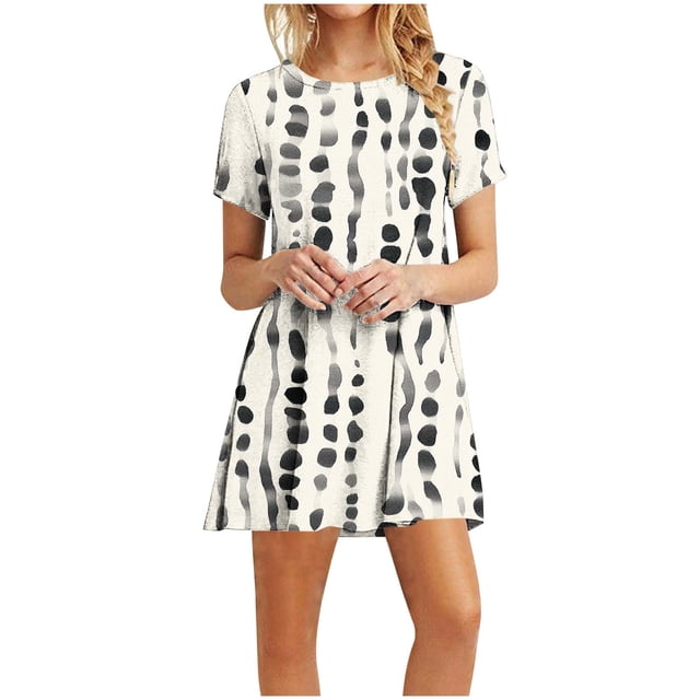 Vestidos de Verano de Mujer Cuello Redondo Manga Corta Impreso, Ligero Y Cómodo Vestidos Casuales para Mujeres