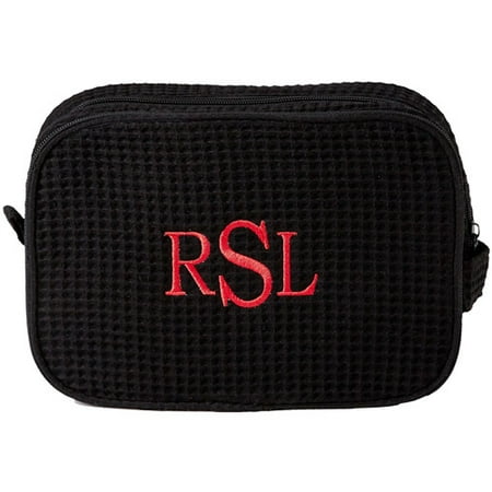 Personalized Waffle Weave Cosmetic Bag, Monogram Black