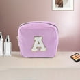 thumbnail image 5 of Unique Bargains 1 Pc Letter A Pattern Makeup Bag for Travel Pink Purple Corduroy, 5 of 6