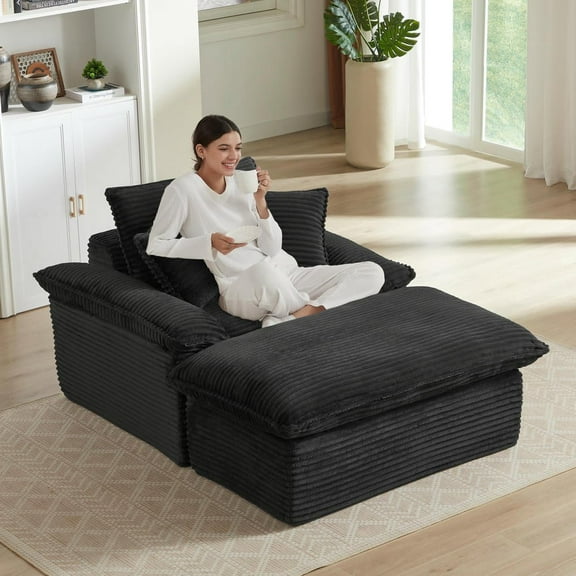 Resenkos 51.97 inch modern comfortable cushioned compression single seat sofa with unique footrest design, Lounge chair for living room, Black