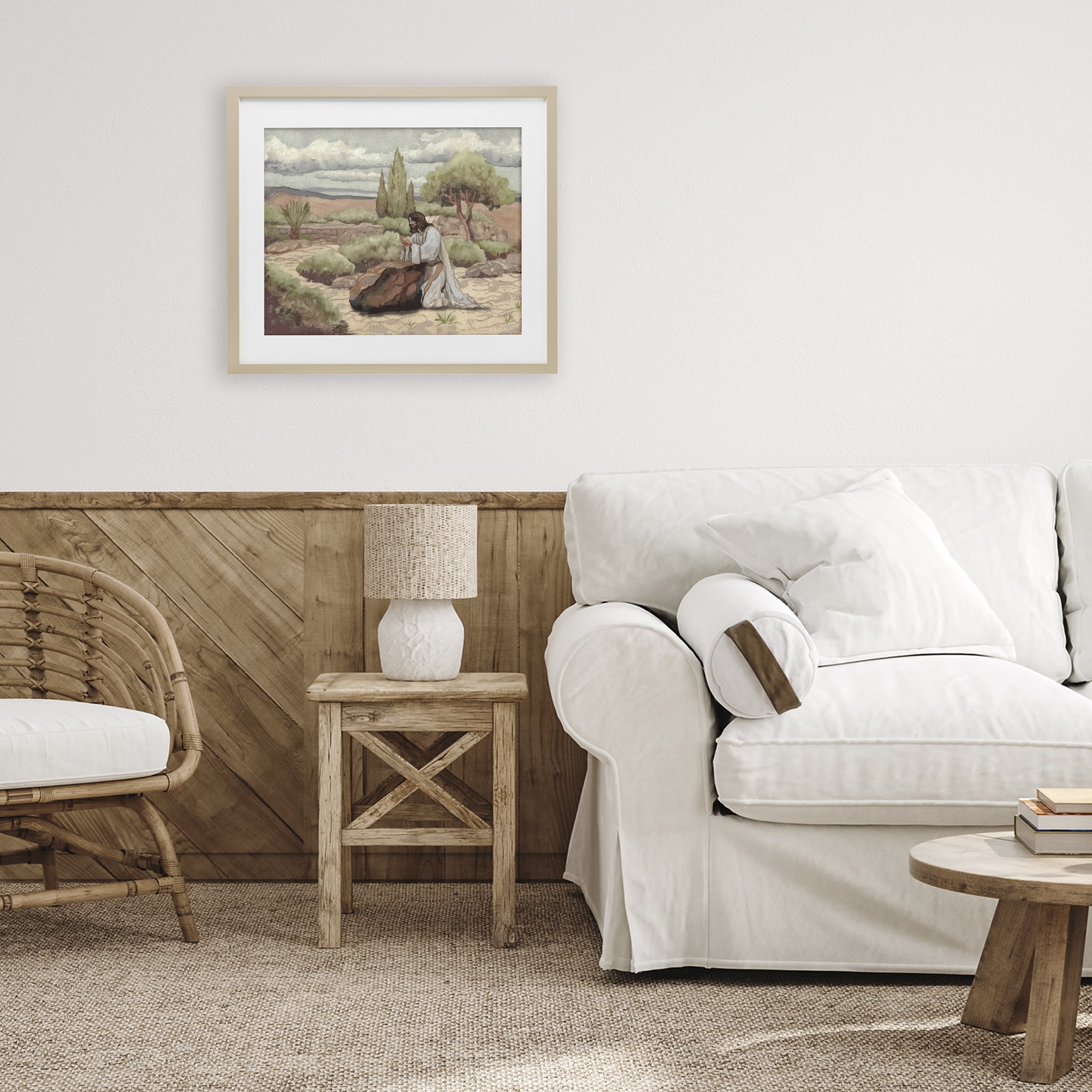 Stupell Industries Jesus Praying Countryside Birch Framed Print Under Glass, design by Elizabeth Medley