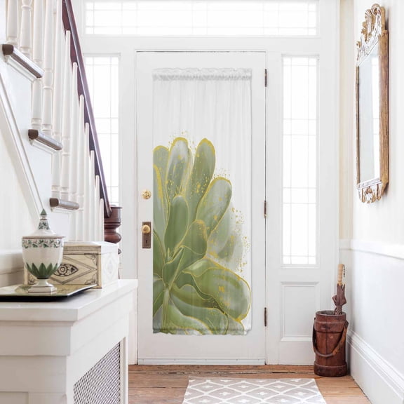Sage Green Gold Door Curtains for Door Window, French Sidelight Front Back Door Curtains With Tieback, Aesthetics Flower Boho Watercolor Art Kitchen Rod Pocket Drapes Panel, 25"x72"