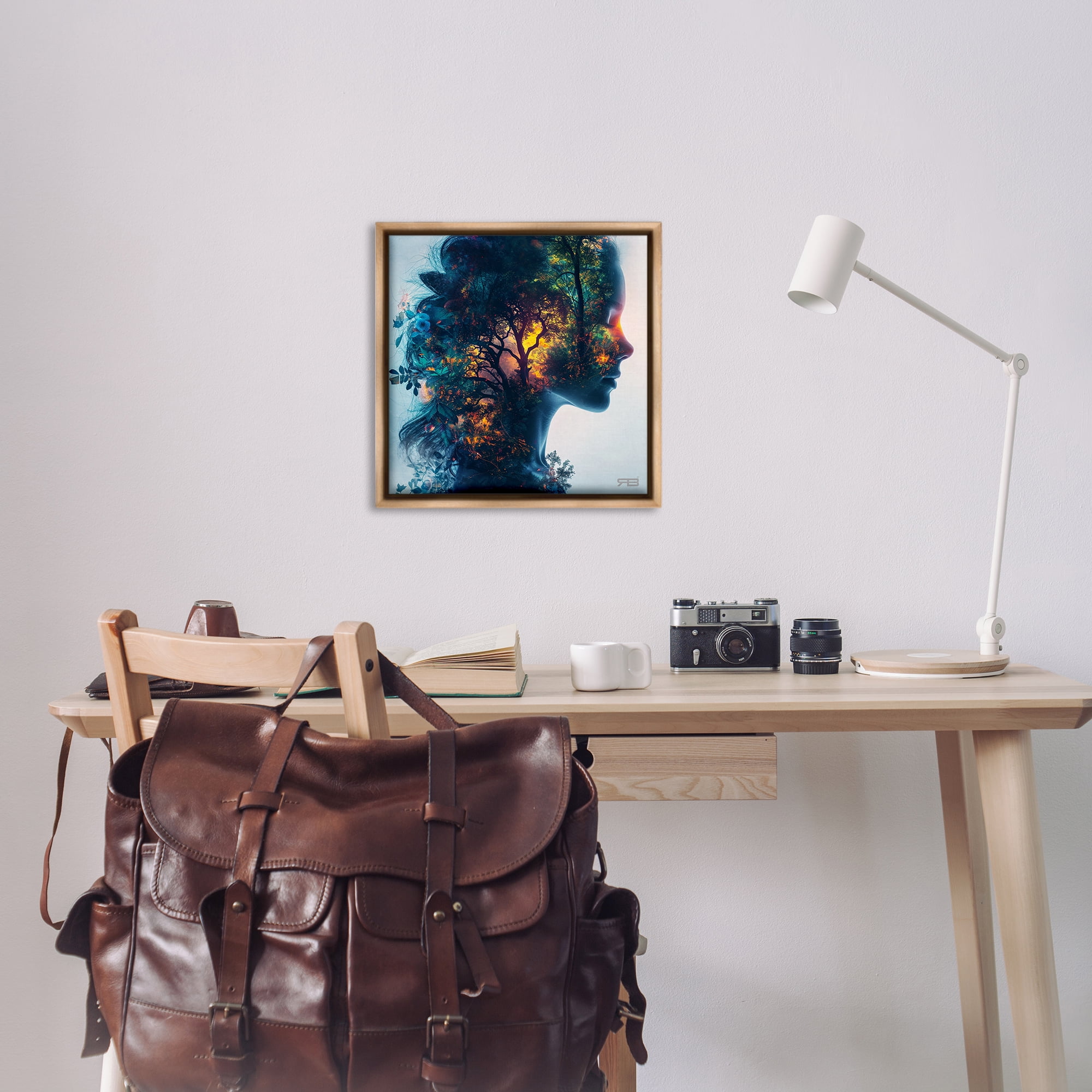 Stupell Industries Glowing Tree Girl Portrait People Painting Brown Floater Framed Canvas Art Print Wall Art, 25 x 25