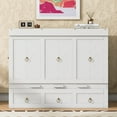 thumbnail image 2 of Full Size Murphy Bed Cabinet, Wood Mobile Murphy Chest Bed Frame with USB Ports and Storage Drawers, Moveable Wardrobe Bed for Living Room,Bedroom, Sapce-Saving & Easy Open and Close, White, 2 of 9
