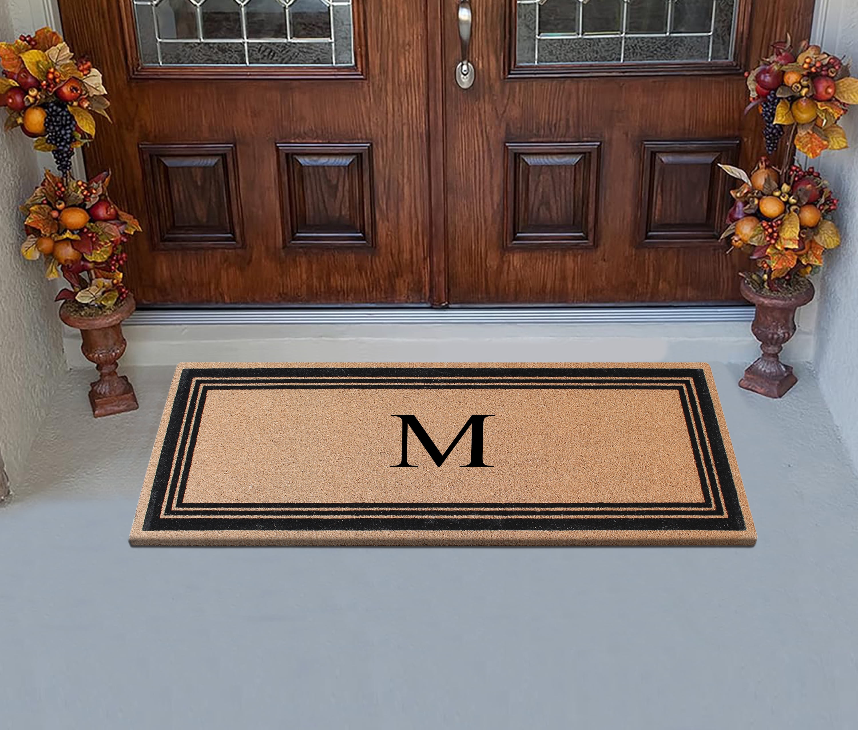 A1HC Natural Coir Flock Monogrammed Door Mat for Front Door, 24x57, Anti-Shed Treated Durable Doormat Outdoor Entrance, Heavy Duty, Thin Profile, Easy to Clean, Long Lasting, Front Door Entry Doormat