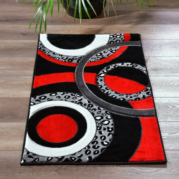 MDA Rug Imports Orelsi Collection Abstract Area Rug Black/Red 2'1" x 3'3" Geometric,Abstract Stain Resistant 2' x 3' Indoor,Accent Living