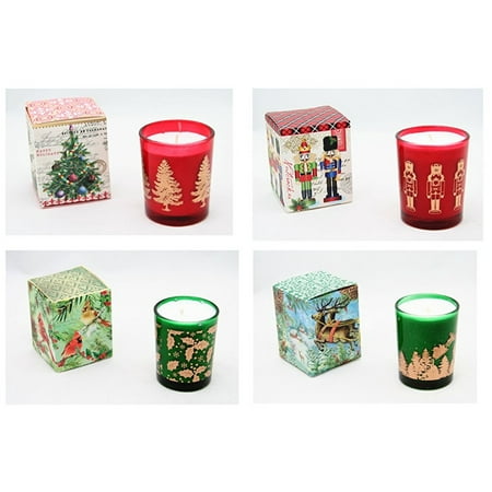 Soy Wax Votive - Michel Design Christmas 2 Oz. Soy Wax Votive Candle 4 Pc. Set - Christmas Tree, Nutcracker, Cardinal, Santa